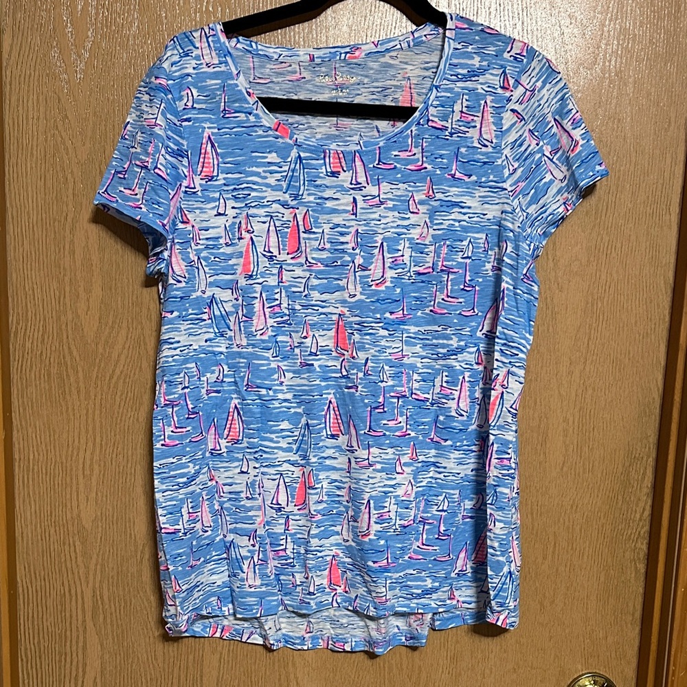 Lilly Pulitzer Blue and Pink Sailboat Tee